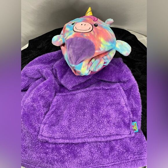 Huggle Pets Rainbow Unicorn Animal Hoodie Plush Girls Pullover Purple OSFM Kids - Picture 12 of 15